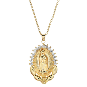 Collar con colgante de circonia cúbica, cadena de acero inoxidable, color dorado, de la Virgen María - Product Image 1