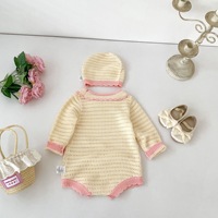 Conjunto de regalo para bebé niña: Pelele de punto calado con lazo y gorro, con logo personalizado, para recién nacida, ideal para el regreso a casa.