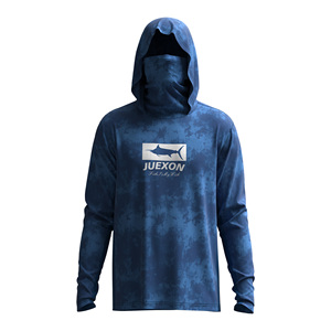 เสื้อยืดแขนยาวมีฮู้ดลายพรางสีน้ำเงินพิมพ์ลายแบบซับลิเมชั่นสำหรับผู้ชาย ผ้าโพลีเอสเตอร์ 100% ระบายอากาศได้ดี กันลม กันน้ำ ป้องกันรังสียูวี - Product Image 6