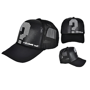 Gorra Trucker Negra de Malla con Estampado de Punto de Interrogación Termotransferible, Cierre Trasero Ajustable, Estilo Urbano, Unisex, Primavera Verano - Product Image 1