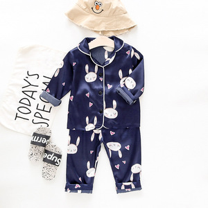 Pijamas de Seda Satinada de Manga Larga con Estampado Sólido para Niños y Niñas, Ropa de Dormir Infantil con Dibujos Animados - Product Image 5