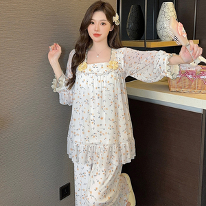 M-XXL di moda pigiama completo da donna camicia da notte pigiama floreale da donna completi da notte dolci a maniche lunghe - Product Image 4