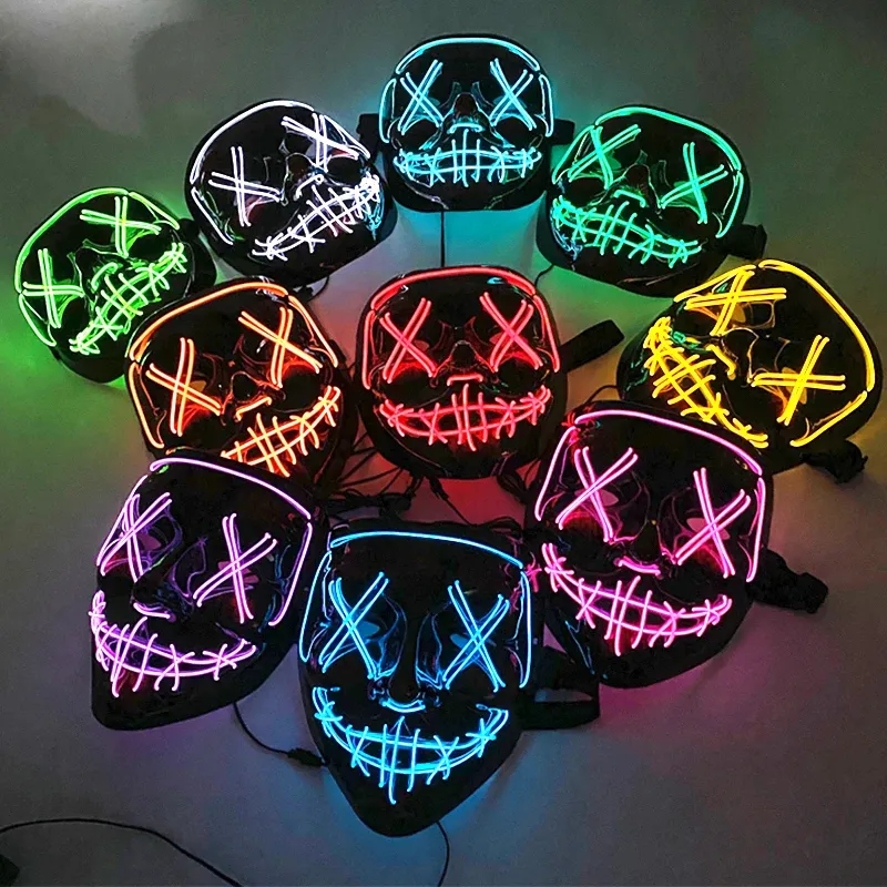 Máscaras de cara completa con luz LED de neón al por mayor, accesorios de terror aterradores luminosos, decoración para Halloween, Carnaval, fiesta, Cosplay, mascarada