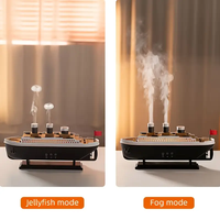 Diffuseur d'huiles essentielles de bateau dynamique de méduse Télécommande humidificateur d'aromathérapie Lumières LED 7 couleurs 2 Modes de brume pour la maison
