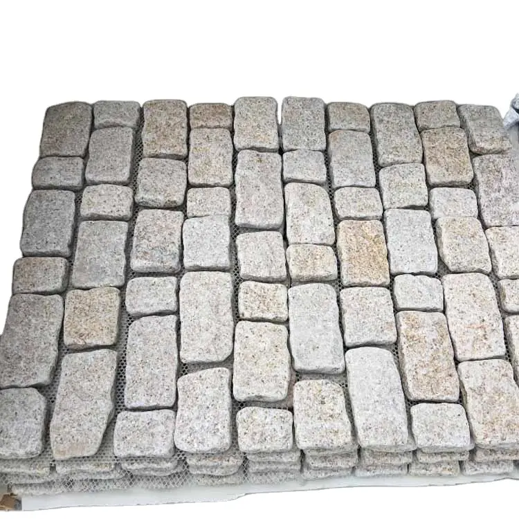 Bloc de pavé en granit jaune, effet cobalt, 60 pièces, avec filet