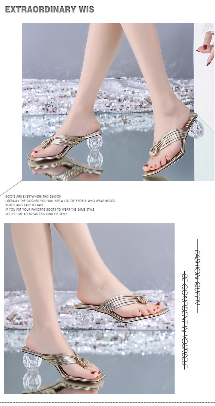 Fashion High Heels Sandals Women Transparent Mid-heel Slippers Outdoor Filpflops Shoes