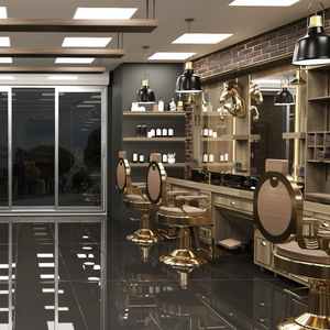Estación de espejo de barbero ajustable de madera auténtica moderna de lujo con silla de pedicura de Metal duradera elegante para barbería - Product Image 3