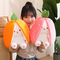 Divertido y Creativo Peluche 2 en 1 Reversible de Zanahoria y Fresa, Almohada de Conejo con Orejas Largas, Muñeco de Peluche