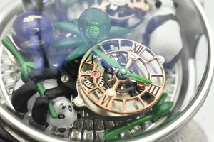 Montre automatique à tourbillon avec bracelet noir et design sculpté Panda - Product Image 3