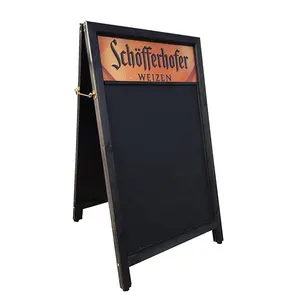 Luckywind Vintage Wooden Chalkboard Rustic Foldable Wood Black Board Free Standing Folding Wooden A Frame BlackBoard For Sale