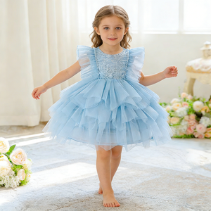 Abito Estivo Hongbo per Bambina 0-5 Anni, <span class=keywords><strong>Vestito</strong></span> da Principessa con Maniche a Volant per Compleanno, Abito in Pizzo e Tulle per Bambine - Product Image 4