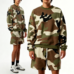 KingSen High Quality Men Camo Print <b>Tracksuit</b> Thick Cotton Pullover Sweatshirt And Shorts Set Loose Casual Streetwear Outfit - Product Image 1