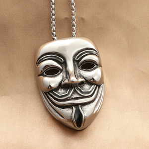 Stainless Steel Mask Pendant Themed Punk Retro Men's Fashion Jewelry <b>Charm</b> <b>Silver</b> Color Chain Included - Product Image 1