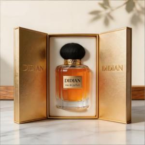 Vente en gros de flacons de parfum élégants multicolores brillants ronds de 30 ml et 50 ml avec emballage en boîte et logo personnalisé pour étiquettes métalliques en relief - Product Image 3