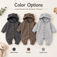 Combinaison bébé tricotée à capuche avec oreilles d'ours, classe A, 50 % acrylique, manches longues, unisexe, printemps automne, nouveau-né, tout-petit