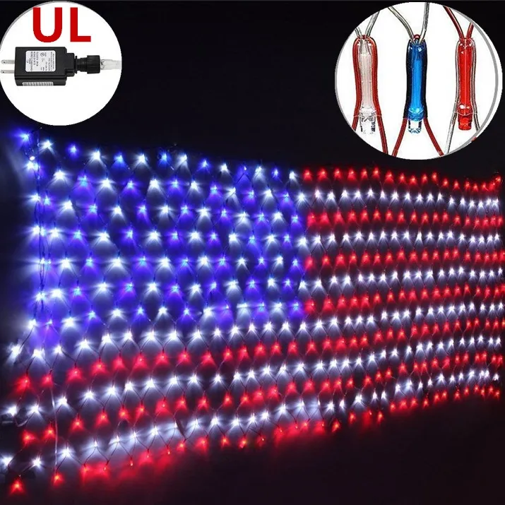 Cadena de luces Led con bandera americana, súper brillante, seguridad, Bandera de EE. UU., luz de red impermeable, decoración exterior para casa, iluminación de vacaciones