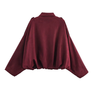 YZ <strong>Women</strong> Europe Style Loose Coat Spring Autumn Casual <strong>Suede</strong> Texture Lapel Zipper <strong>Women's</strong> Clothes Solid Color Pilot <strong>Jacket</strong> - Product Image 4