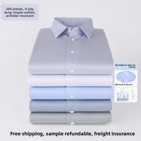 Chemise homme 200S 4 plis haut de gamme prête à porter, infroissable, 100% coton popeline, manches longues, col carré uni, luxe discret