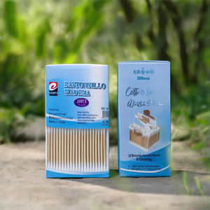 Bastoncini di cotone con impugnatura in legno, 200 pezzi, scatola rettangolare, 6 assorbenti per la pulizia - Product Image 3