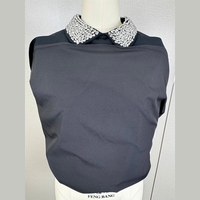 Gaun Mini Hitam Wanita Berhias Kristal Rhinestone Kerah Peter Pan Lengan Pendek Model A-Line untuk Pesta Koktail Malam Hari