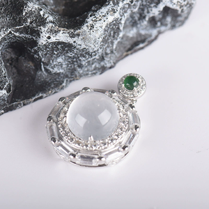 Juego de Colgante de Jadeíta de Plata Pura 925 Qingyabailu Feicui, Estilo Clásico, Joyería de Aniversario, Certificado Auténtico, Lujoso y Exquisito - Product Image 1