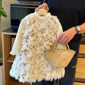 Child Star Circle Girls Sequined Tassel Vest Dress Short Sleeve Luxury Princess Dress Birthday New Year Wear - Product Image 4