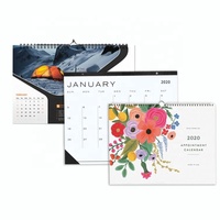 Autocollant personnalisé en spirale a2 motif floral, étiquette mensuelle large 12 mois 365 jours impression de calendrier mural