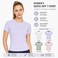 T-shirt de sport pour femme à col rond, coupe ajustée, respirant, manches courtes, séchage rapide, yoga, course à pied, gym, fitness, entraînement, design OEM