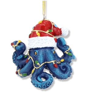 Adorno navideño de pulpo de resina azul con estilo de amor Patrón de animal lindo - Product Image 1