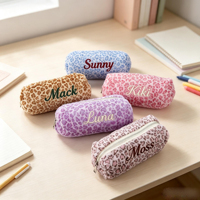 Pochette à crayons en fausse fourrure imprimée léopard colorée, grande capacité, fermeture éclair, avec logo exclusif personnalisé