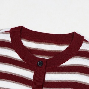 เสื้อสเวตเตอร์ถักลายทางสีตัดต่อ แขนยาว คอวี ทรงวินเทจสำหรับผู้หญิง ผ้าโพลีเอสเตอร์/ไนลอน ระบายอากาศได้ดี ติดกระดุมแบบลำลอง - Product Image 2