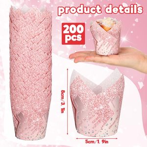 200 Pezzi <span class=keywords><strong>Pirottini</strong></span> per Cupcake a Forma di Tulipano Rosa, Involucri per Cupcake Oro Rosa, Decorazioni per Feste di Compleanno, <span class=keywords><strong>Pirottini</strong></span> di Carta per Dolci - Product Image 3