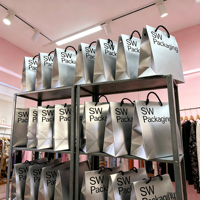 Individuelle Logo-Silberpapiertüten Reflektierende Glänzende Einkaufstaschen mit Griff für Boutiquen und Lebensmittelgeschäfte