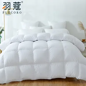 Wholesale Hotel White Plain Goose Feather Quilt Bed Duvet Set