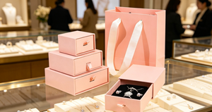 Caja de Joyería de Alta Gama Hecha a Mano con Cajón Deslizable, Cierre Magnético, Cartón Rígido Rosa Grueso, Tiradores de Satén, Forro Negro Aterciopelado - Product Image 5