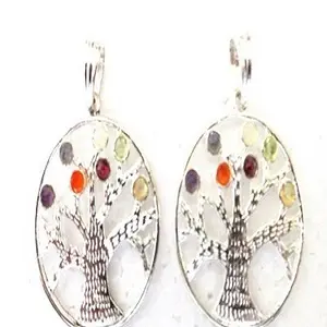 Pendentif de guérison bouddhiste tibétain en forme de fleur plaqué argent antique en cristal naturel des sept chakras unisexe - Product Image 1