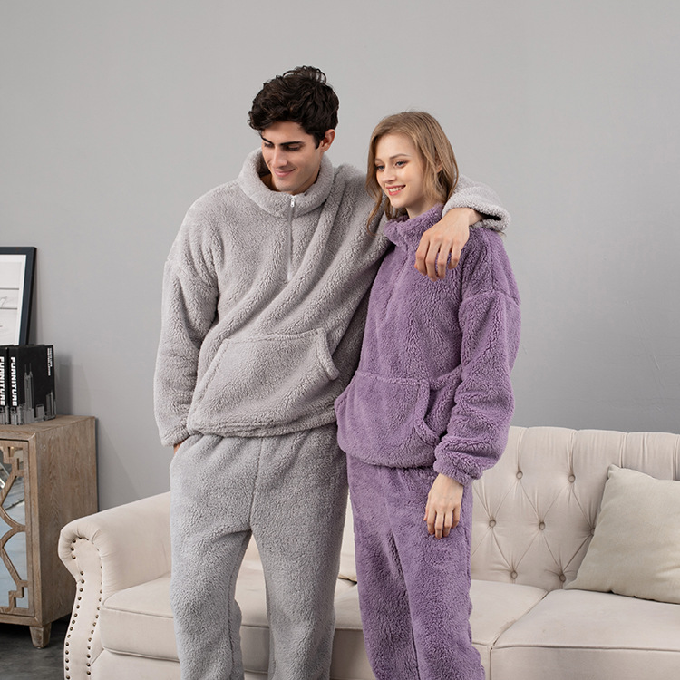 2021 new design pajamas wholesale warm two-piece couple pajamas sets winter
