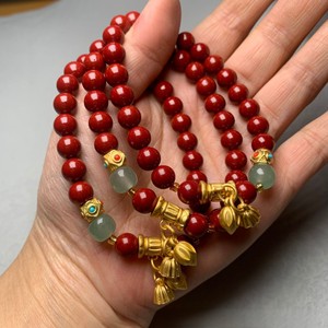 กำไลข้อมือซินนาบาร์ดิบธรรมชาติ "Two Lives" กำไลข้อมือซินนาบาร์ "Born Year" สีม่วงทองทราย กำไลซินนาบาร์จากแหล่งที่มีสัญญาณสตรีมสด สำหรับผู้ชายและ - Product Image 3