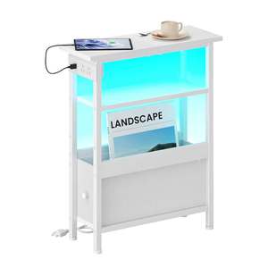Bedroom Living Room White Narrow Side <strong>Table</strong> Charging Station Fabric Drawer <strong>Skinny</strong> Nightstand Slim <strong>Bedside</strong> <strong>Table</strong> - Product Image 1