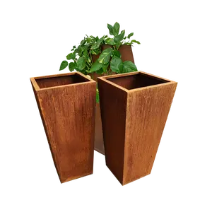 Custom planters large outdoor Corten Steel Planter Laser Cut Geometric Long Square Garden Corten Steel Flower Pot