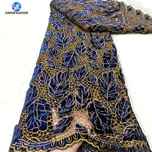 Sinya luxe pierres africaines lourdes élégant cordon soluble dans l'eau dentelle brodé velours Guipure pour les tenues de fête nigérianes - Product Image 3