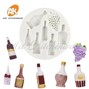 Ak Bakkerij Wijn Fles Siliconen Fondant Mold Sugar Craft Diy Gumpaste Cake Decorating Clay Mal Voor Chocolade Cupcake Topper