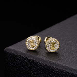 Pendientes para hombre Hip Hop CZ Mossanite Jewelry Round Dollar Iced Out 925 Sterling Silver 14K 18K Gold Plated Men Stud Pendientes - Product Image 1