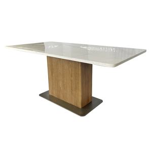 Design White Marble Top Solid Wood Base Dining <b>Tables</b> - Product Image 1