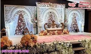 Décorations de mariage en argent luxueuses pour scène de réception de mariage indien à thème argenté élégant - Product Image 6