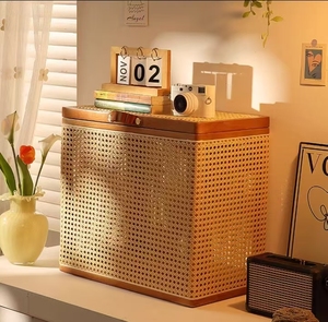 Noordse Wabi Sabi stijl meubels massief houten rotan opbergbox grote geweven opbergmand met deksel geweven mand opbergmand - Product Image 3