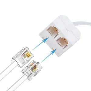 Divisor de teléfono duradero RJ11 6P4C 1 macho a 2 hembras Caja de conector RJ11 para teléfono fijo