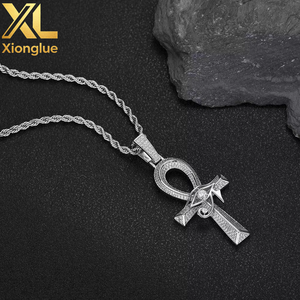 Amuleto Egipcio Antiguo, Colgante Cruz Ankh con Piedras CZ Brillantes, Chapado en Oro de 18k, Ojo de Horus, Collar con Colgante Ankh para Hombre - Product Image 1