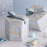 Boîte à dragées de mariage pliable rose et bleue en forme de carrousel avec poignées en PU, boîte cadeau pour invités