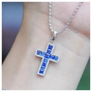 Xinfly 18K Pure Gold Religious <b>Cross</b> Pendant with Sapphire and Diamond Fine Jewelry Diamond Charms - Product Image 1